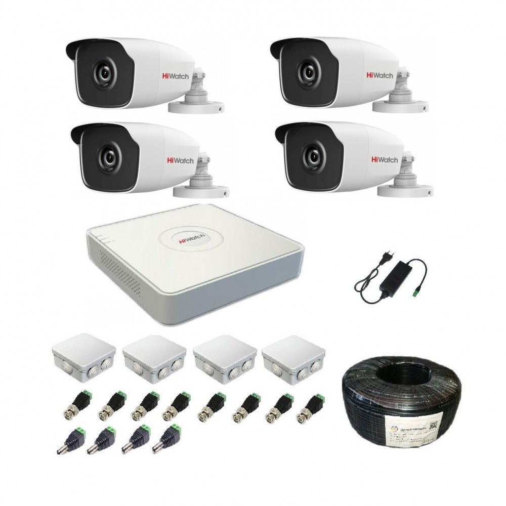Комплект видеонаблюдения hiwatch на 4 уличные камеры HD