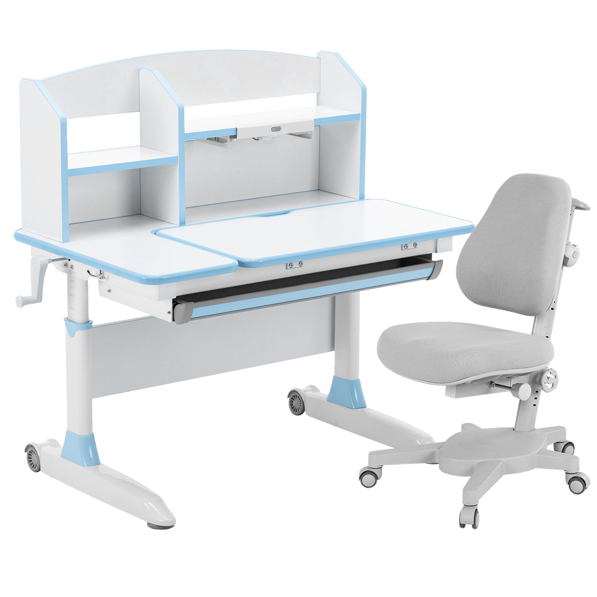 фото Комплект anatomica premium-30 парта+кресло+надстройка+подставка бел/гол с серым armata