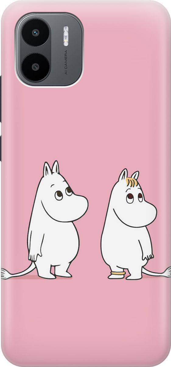 

Силиконовый чехол на Xiaomi Redmi A1 с принтом "Муми-тролли на розовом", Белый;розовый, 159258