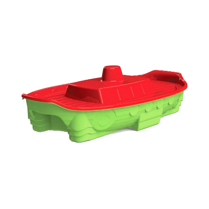 фото Песочница-бассейн doloni корабль с крышкой, красно-салатовая, 71,5х138 см