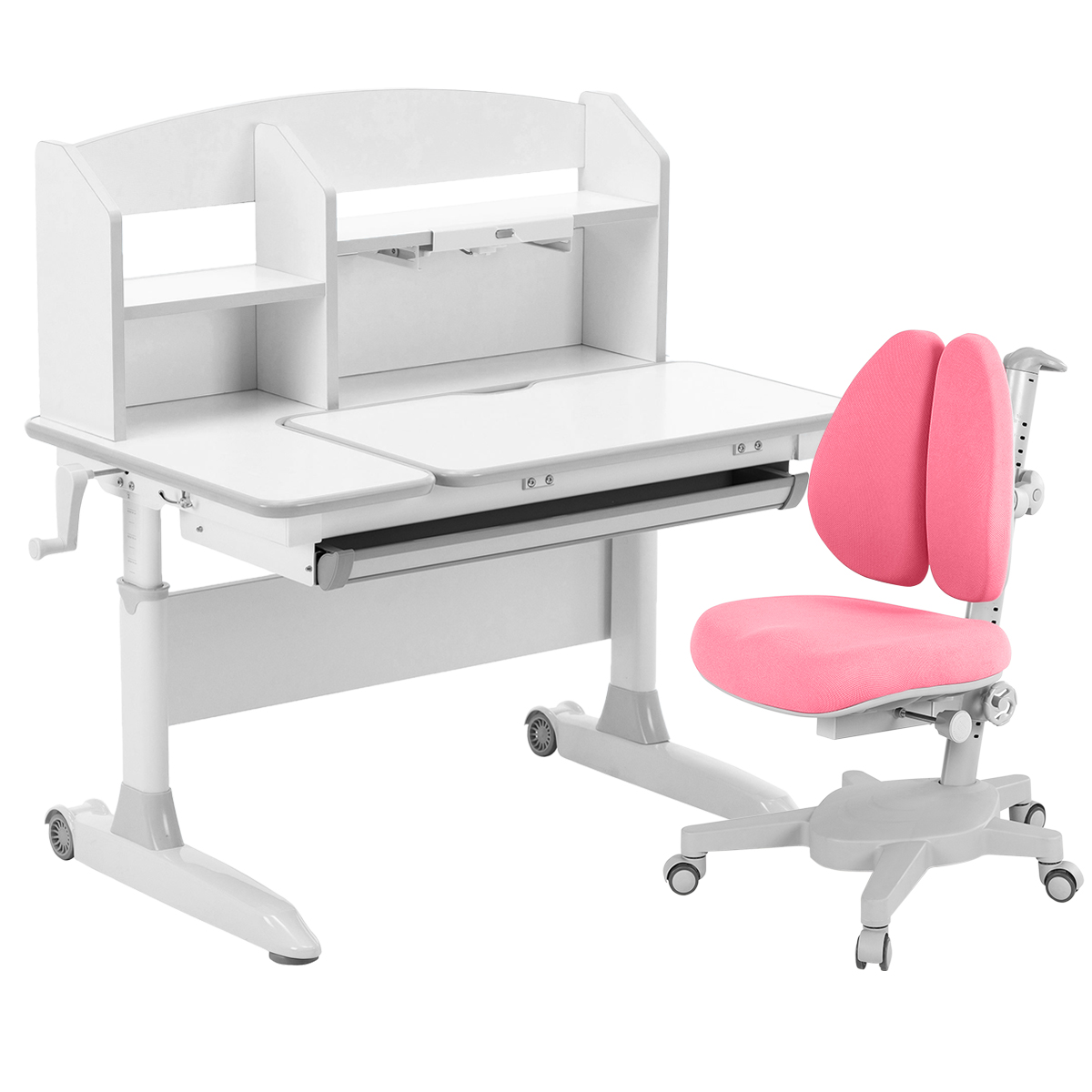 фото Комплект anatomica premium-30 парта+кресло+надстройка+подставка бел/сер с роз. armata duos