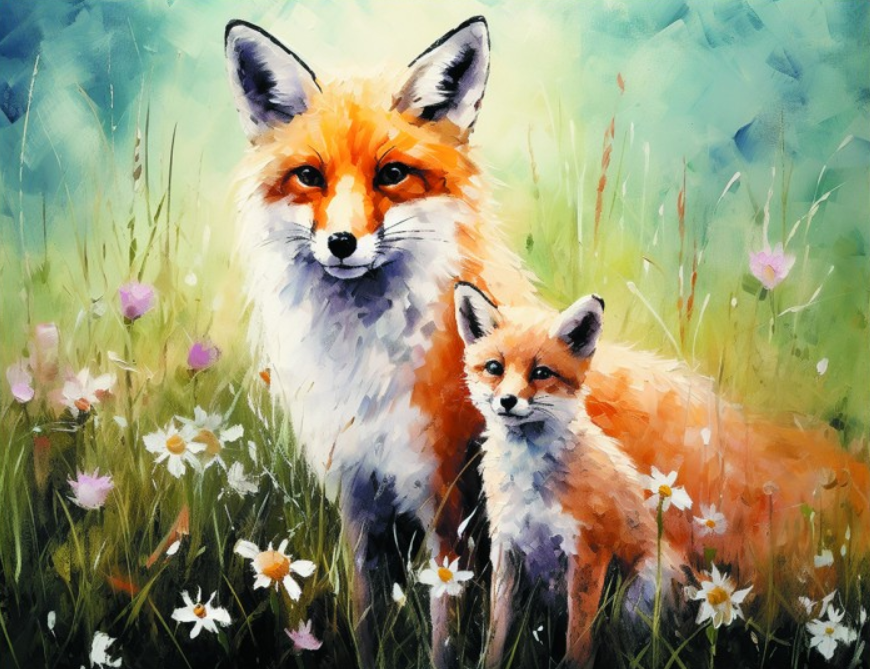 

Алмазная мозаика DVEKARTINKI HWA Лисица с лисенком среди ромашек 40x50, подрамник, Лисица с лисенком среди ромашек