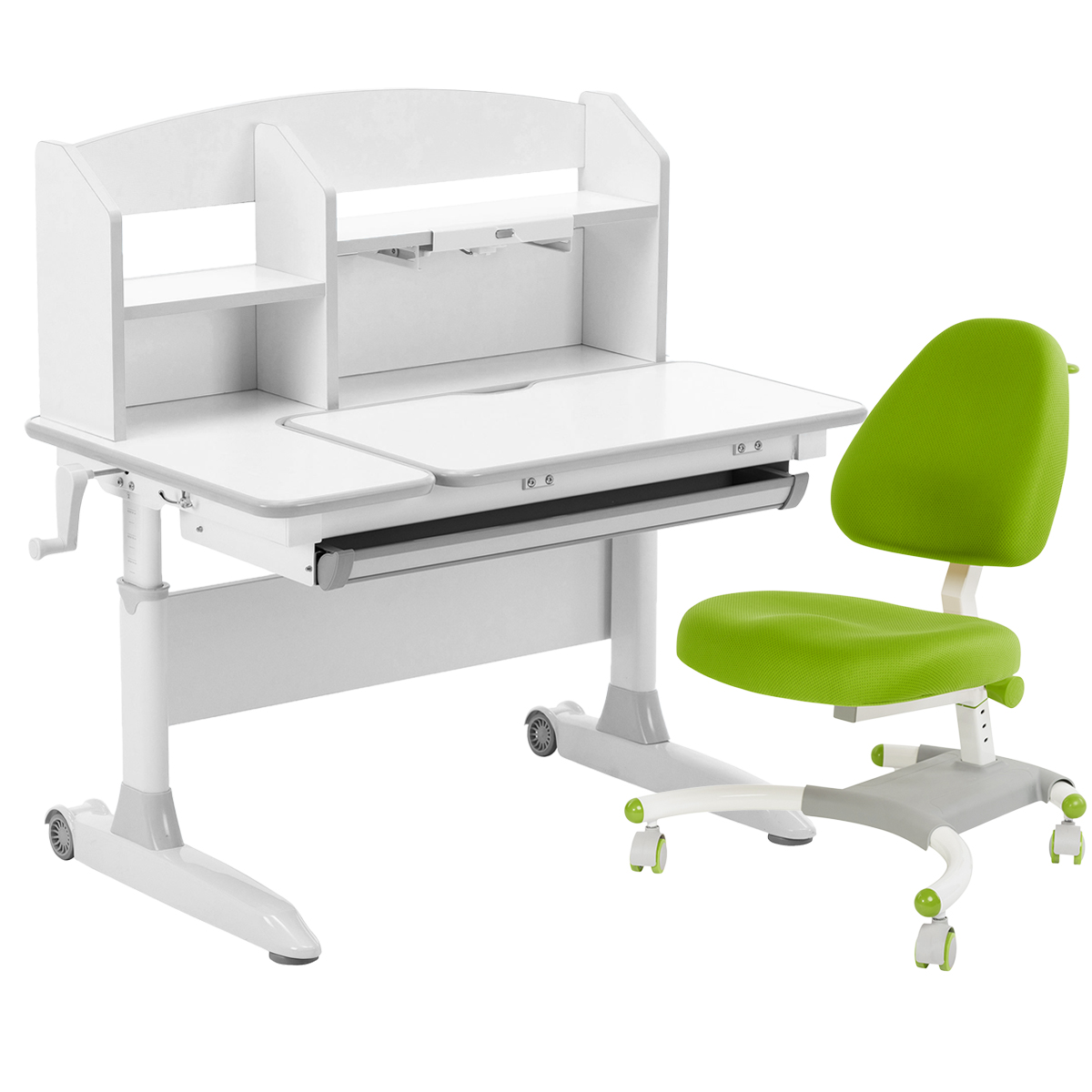 фото Комплект anatomica premium-30 парта+кресло+надстройка+подставка бел/сер с зеленым figra