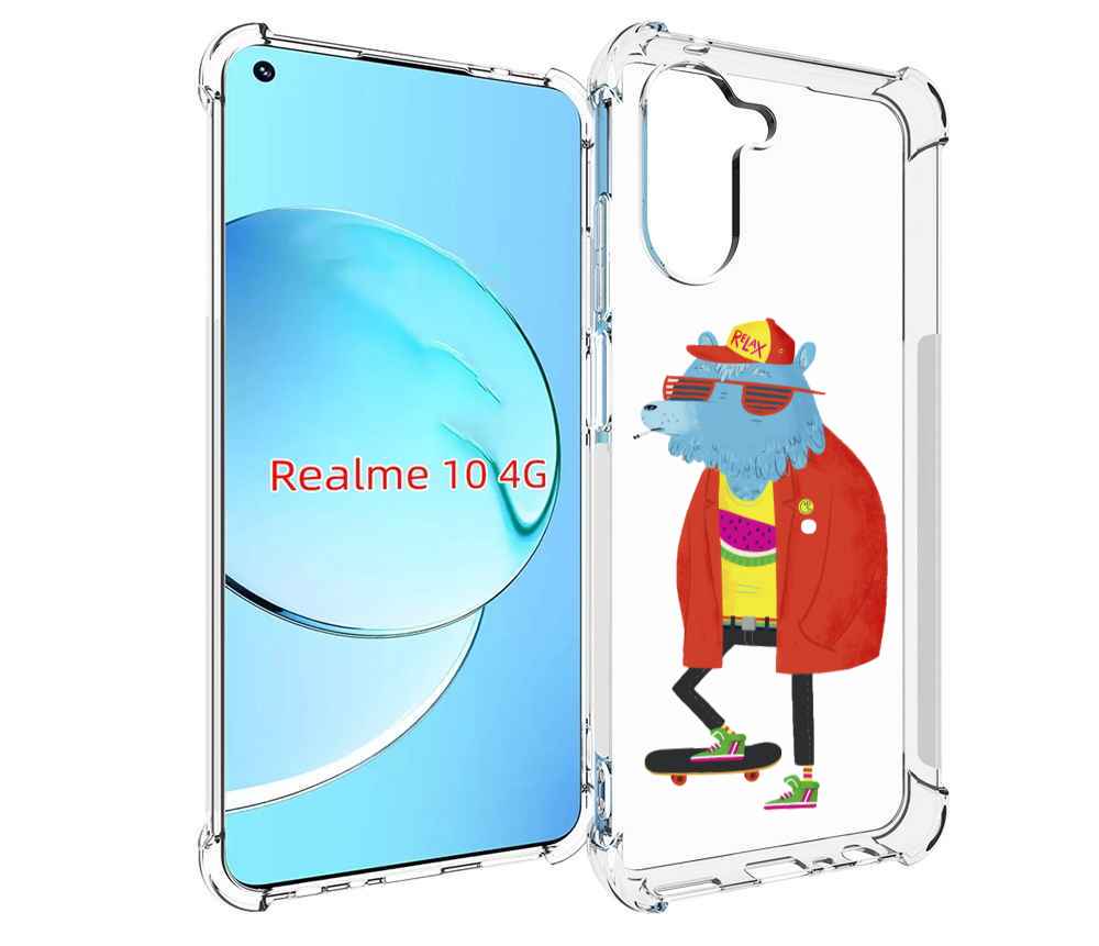 

Чехол MyPads медведь на скейте для Realme 10, Прозрачный, Tocco