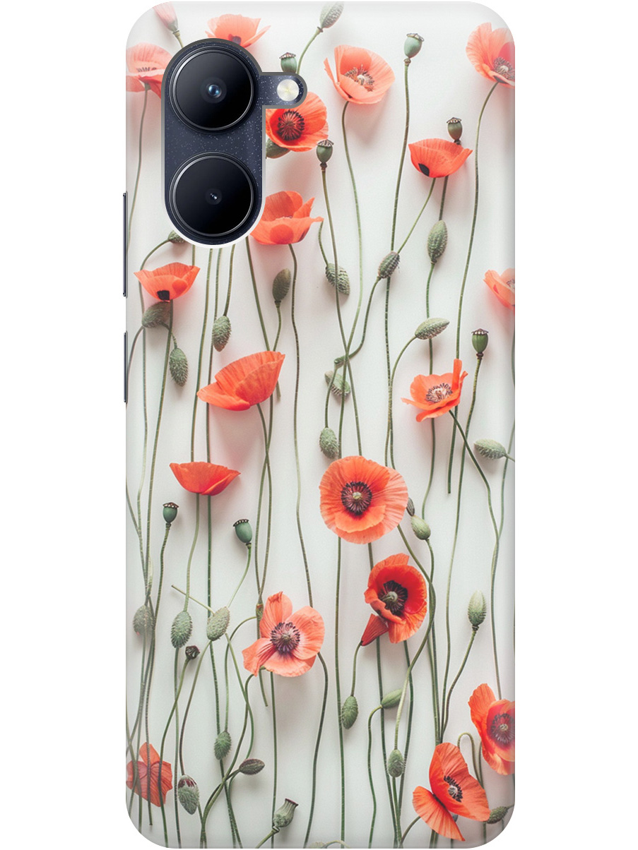 

Силиконовый чехол на realme C33 с рисунком "Маки на белой стене", Белый;красный, 20000858