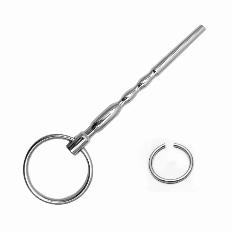 Уретральный плаг Newone фигурный с кольцом в основании, 13 см, серебристый