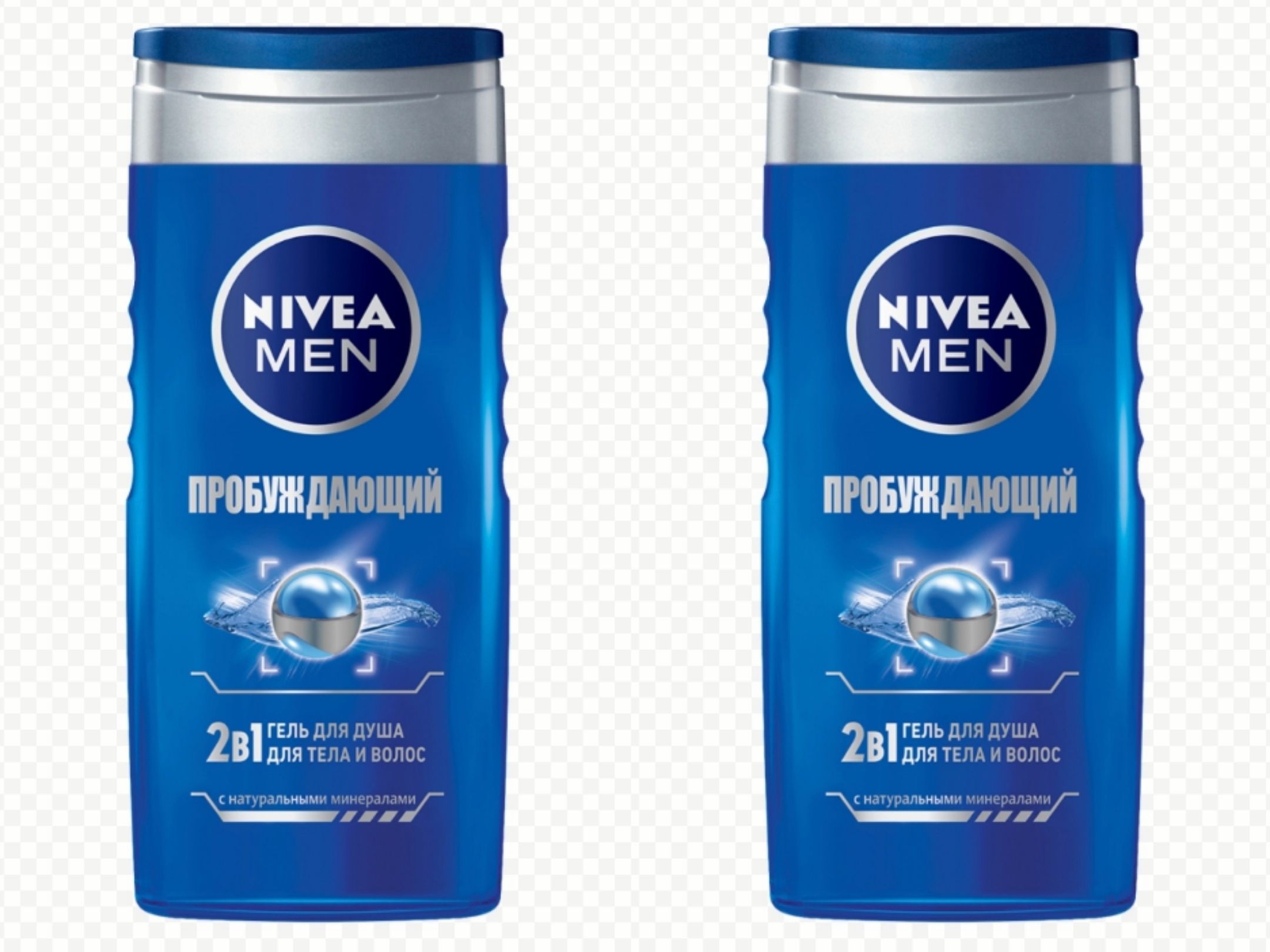 Гель для душа Nivea Men 2в1 Пробуждающий с натуральными минералами 2шт по 250мл