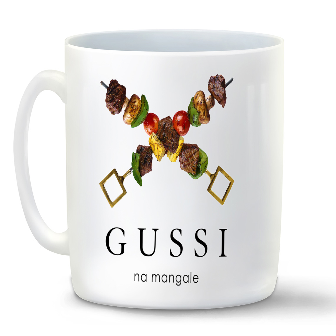 

Кружка белая CoolPodarok Gussi na mangale. Гуси на мангале