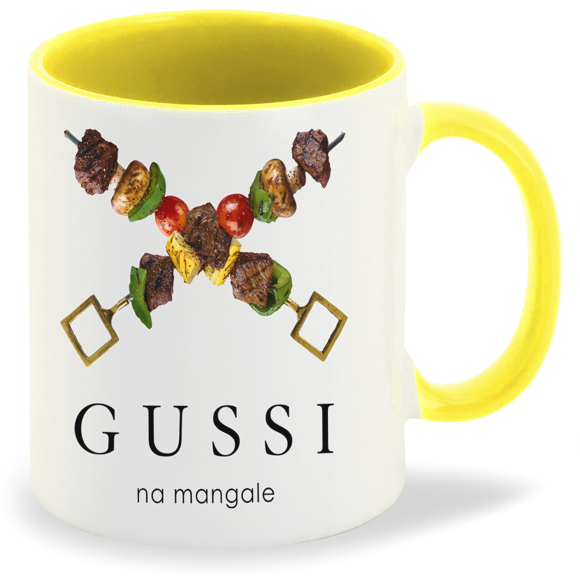 

Кружка желтая CoolPodarok Gussi na mangale. Гуси на мангале