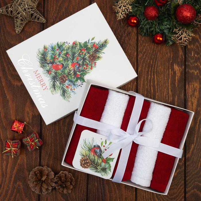 

Набор махровых полотенец Этель Merry christmas 30х30 см -5шт, 100% хл, 340гр/м2, Тематические