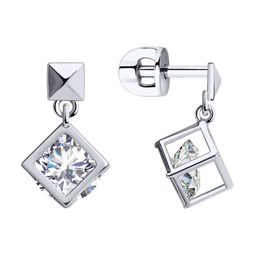 

Серьги пусеты из белого золота SOKOLOV 029595-3, фианит, 029595-3