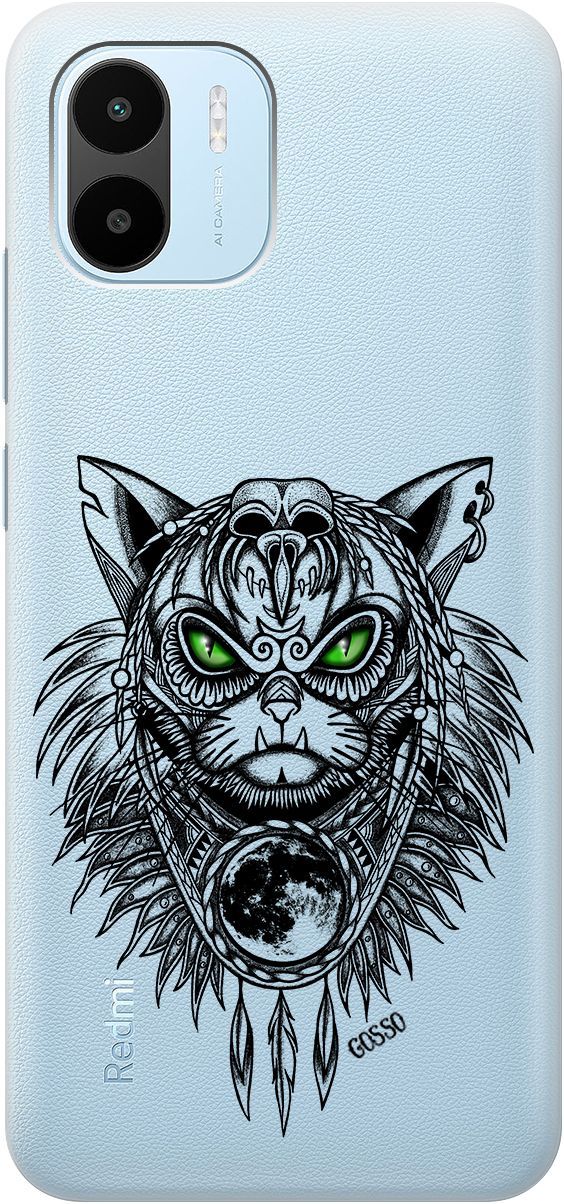 

Силиконовый чехол на Xiaomi Redmi A1 с 3D принтом "Shaman Cat" прозрачный, Прозрачный;черный, 159269