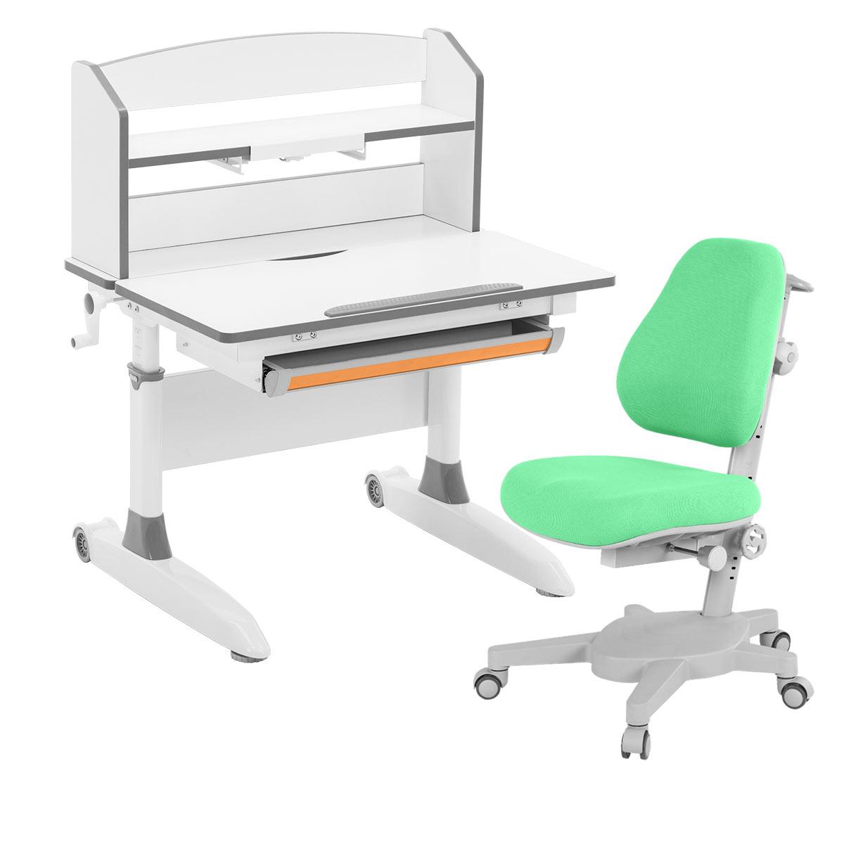 фото Комплект anatomica premium-20 парта+кресло+надстройка+подставка бел/сер с зеленым armata