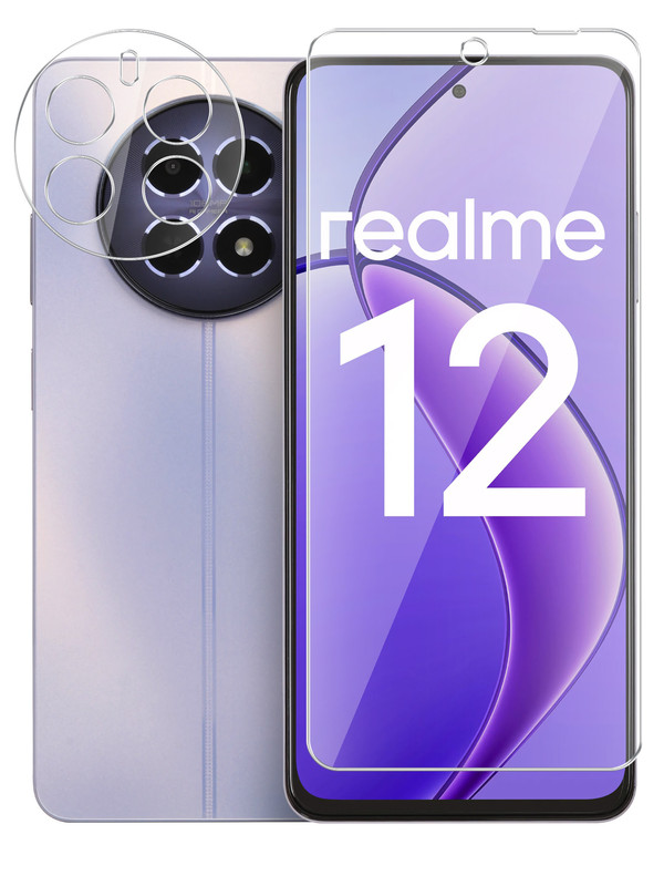 

Защитное стекло для Realme 12 5G на экран и камеру гибридное прозрачное, Realme 12 5G