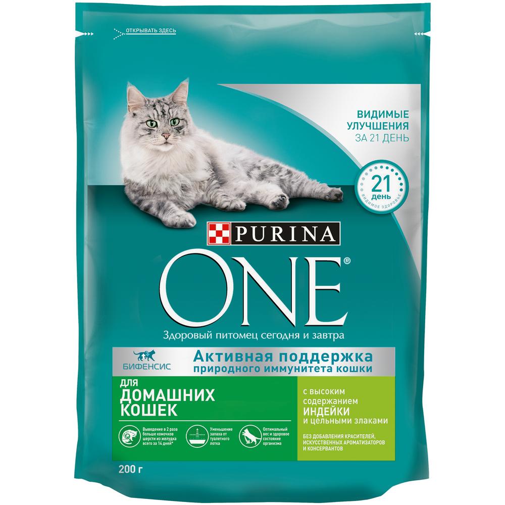 фото Сухой корм для кошек purina one, для домашних, индейка, цельные злаки, 0,2кг