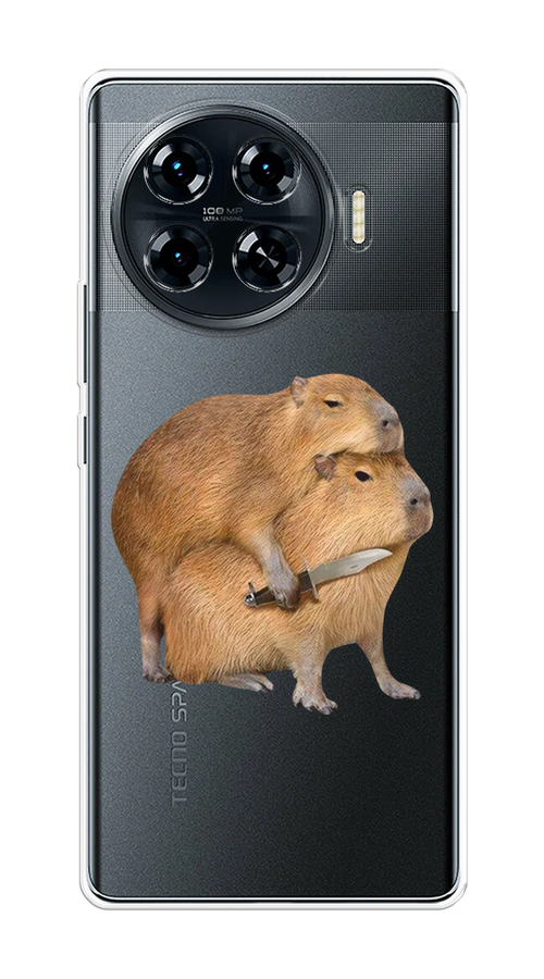 

Чехол на Tecno Spark 20 Pro Plus "Капибара с ножом", Бежевый, 305050-1