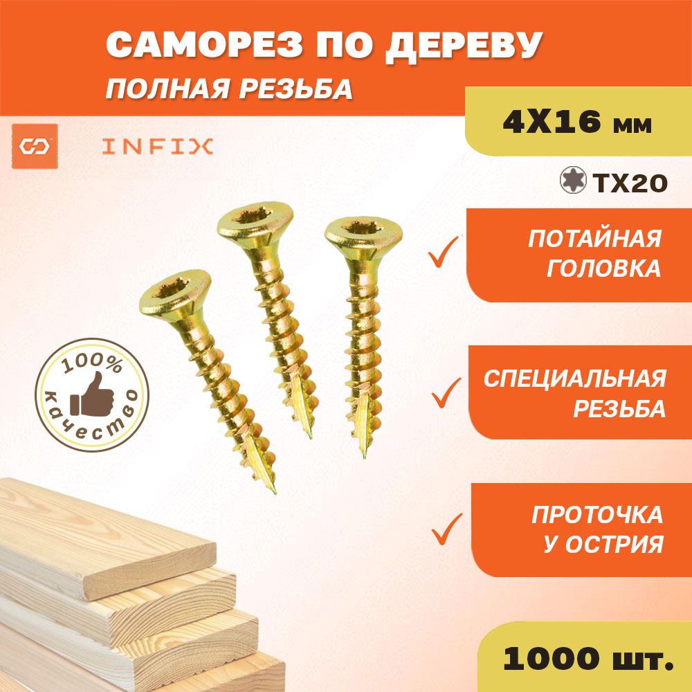 

Саморез INFIX 66078 стандарт, дерево 4 16, 1000 шт