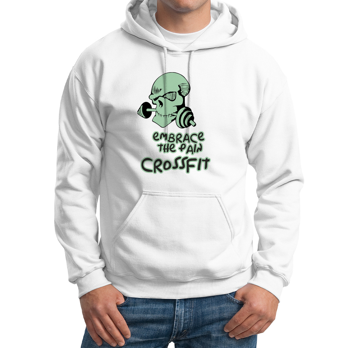 

Худи унисекс CoolPodarok Embrace the pain crossfit кроссфит белое 64 RU, M0113408
