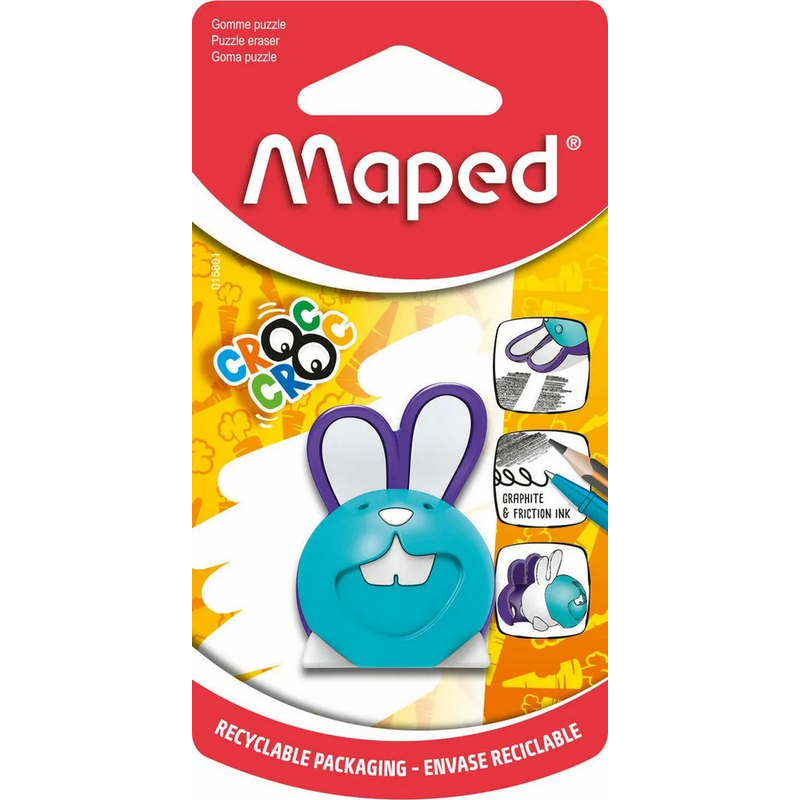 

Ластик Maped Croc Croc Puzzle Bunny фигурный 125х65х34 мм 1437134, Разноцветный, Maped