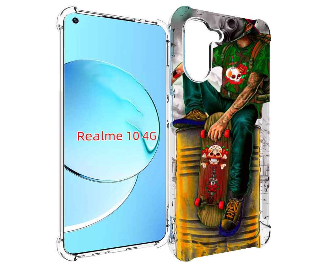 

Чехол MyPads скейтер в противогазе для Realme 10, Прозрачный, Tocco