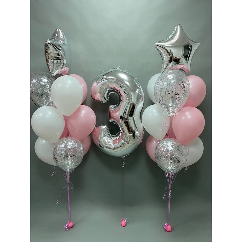 

Набор шаров с гелием с цифрой 3, Разноцветный, 181