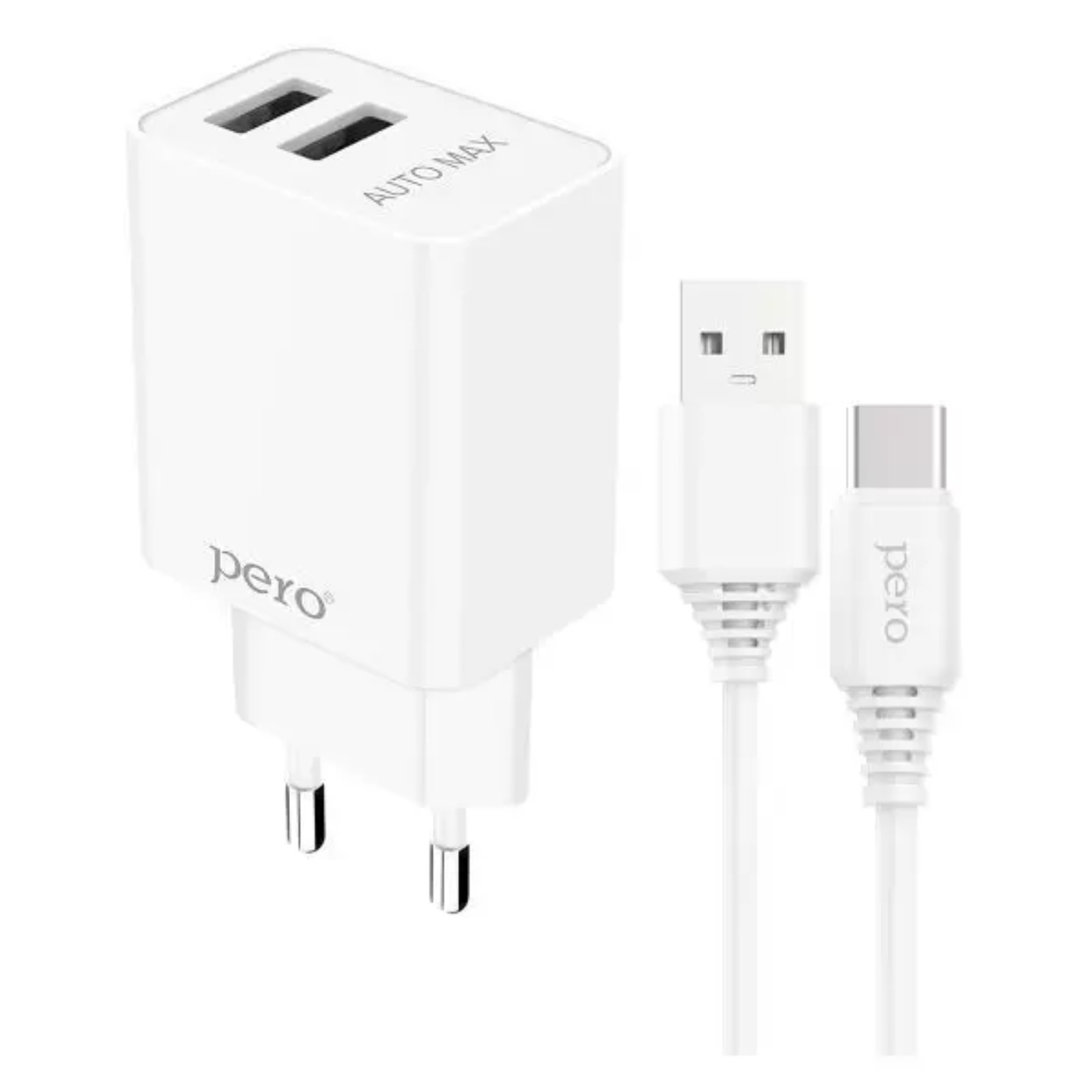 

Сетевое зарядное устройство PERO TC02 2USB 2.1A c кабелем Type-C, белый, TC02