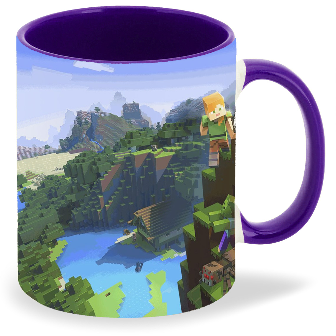 

Кружка фиолетовая CoolPodarok Мир Minecraft. Майнкрафт на горе