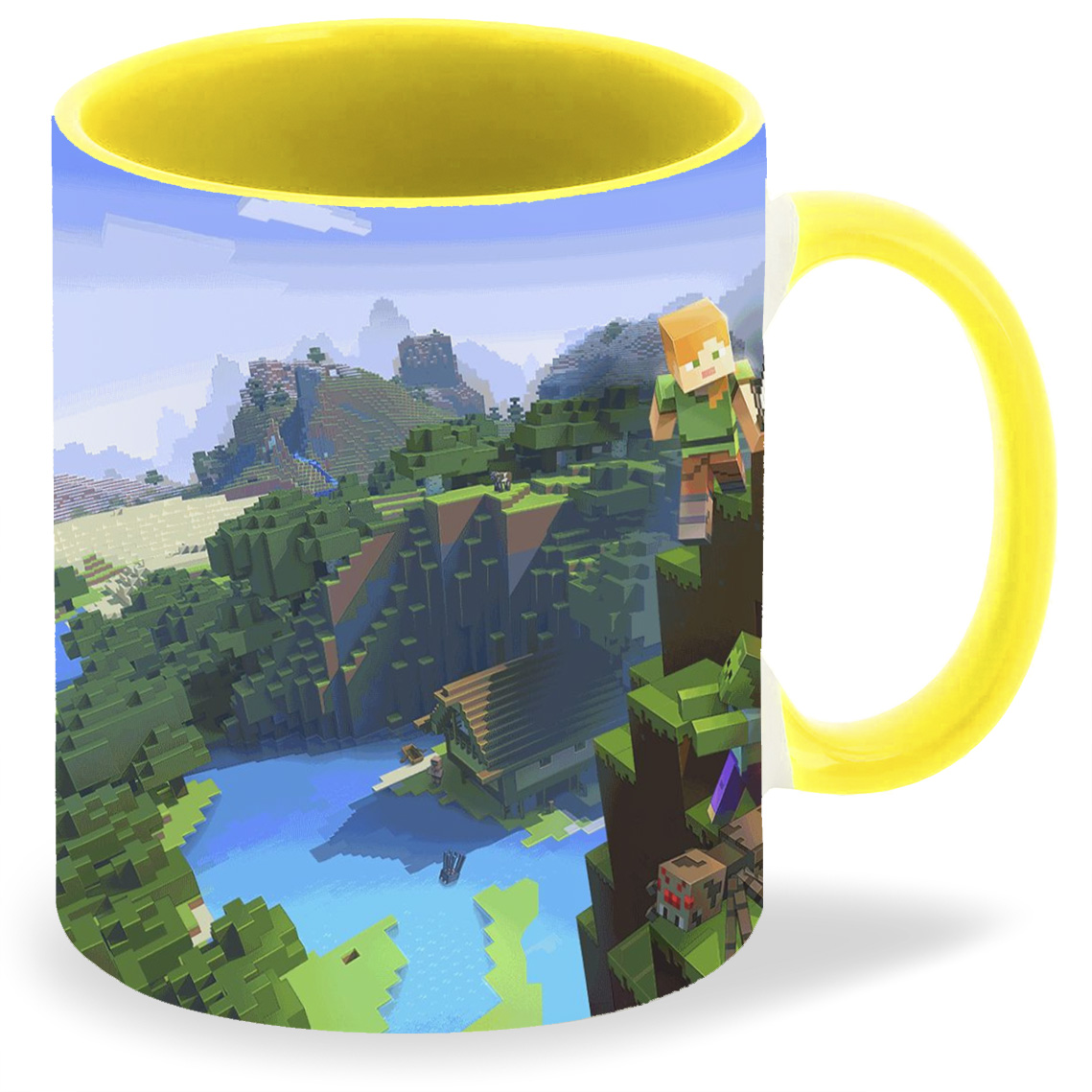 

Кружка желтая CoolPodarok Мир Minecraft. Майнкрафт на горе