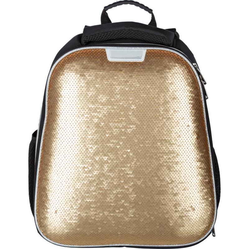 

Ранец детский №1 School Sparkle Gold с пайетками черный/ золотой