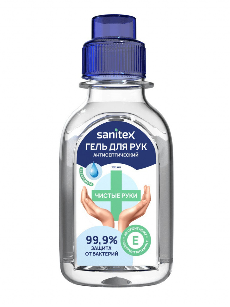 Купить Антисептик гель для рук Sanitex с витамином Е защита от бактерий, 100 мл, антисептик