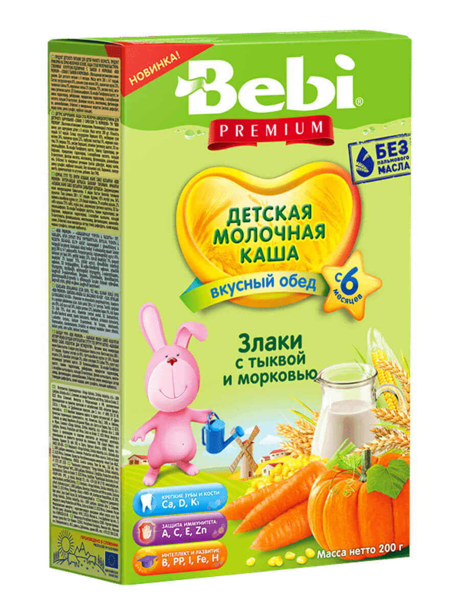 

Молочная каша Bebi Premium злаки с тыквой и морковью с 6 мес., 200 г