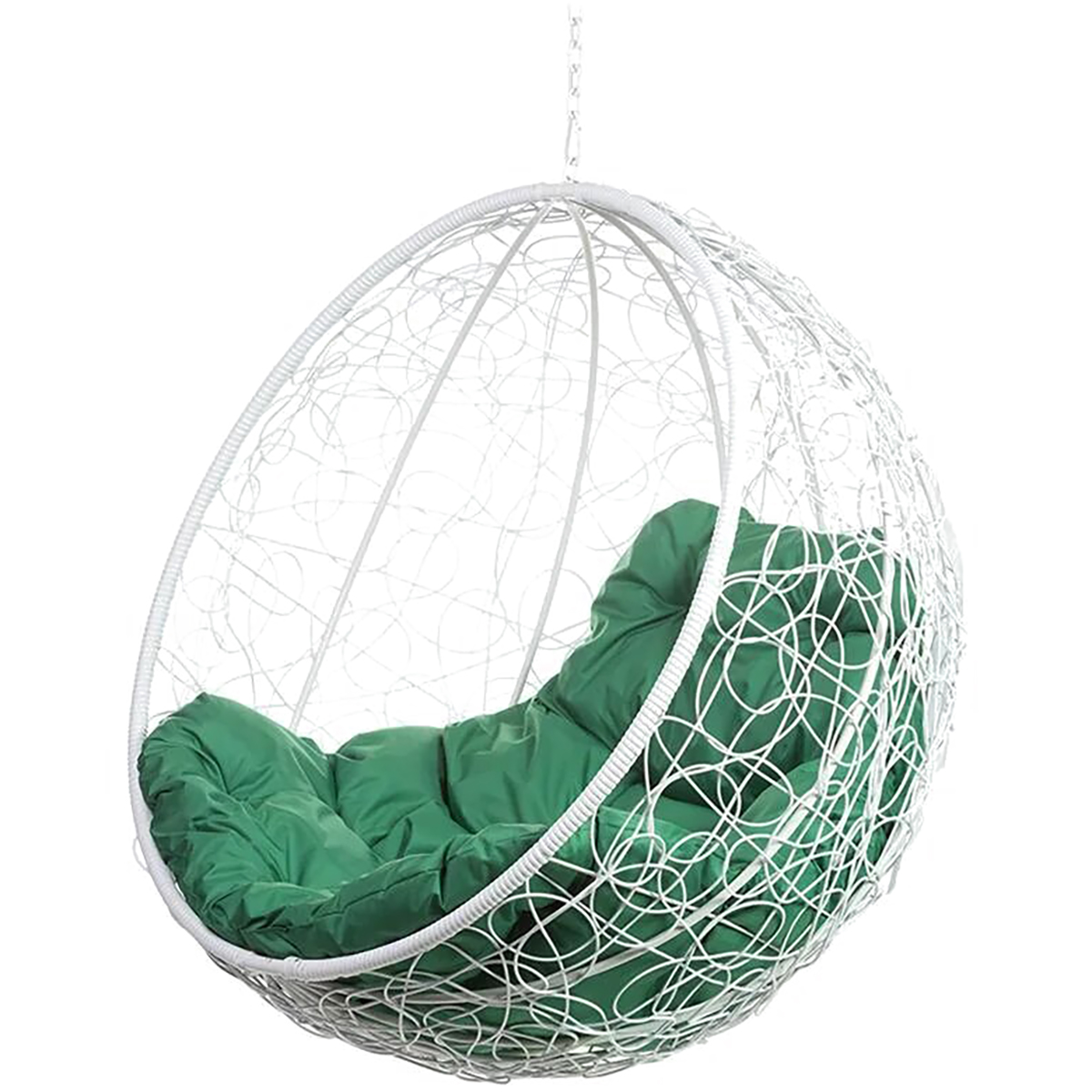 фото Подвесное кресло bigarden kokos белое без стойки зеленая подушка