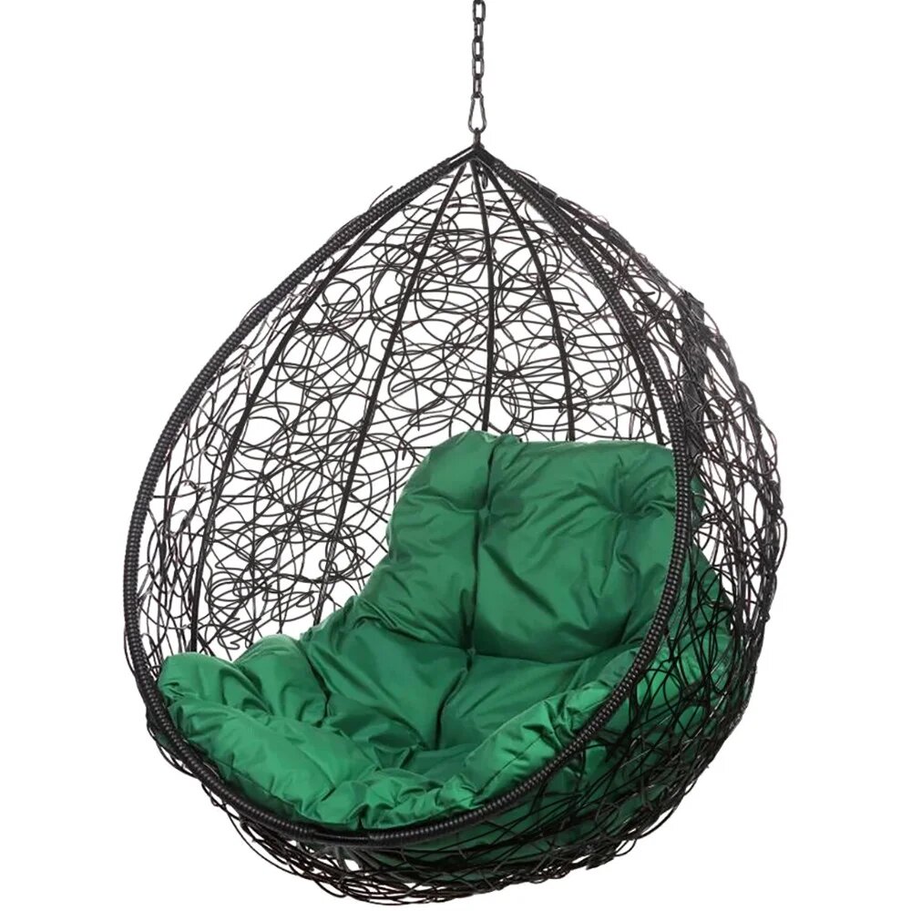 фото Подвесное кресло bigarden tropica черное без стойки зеленая подушка