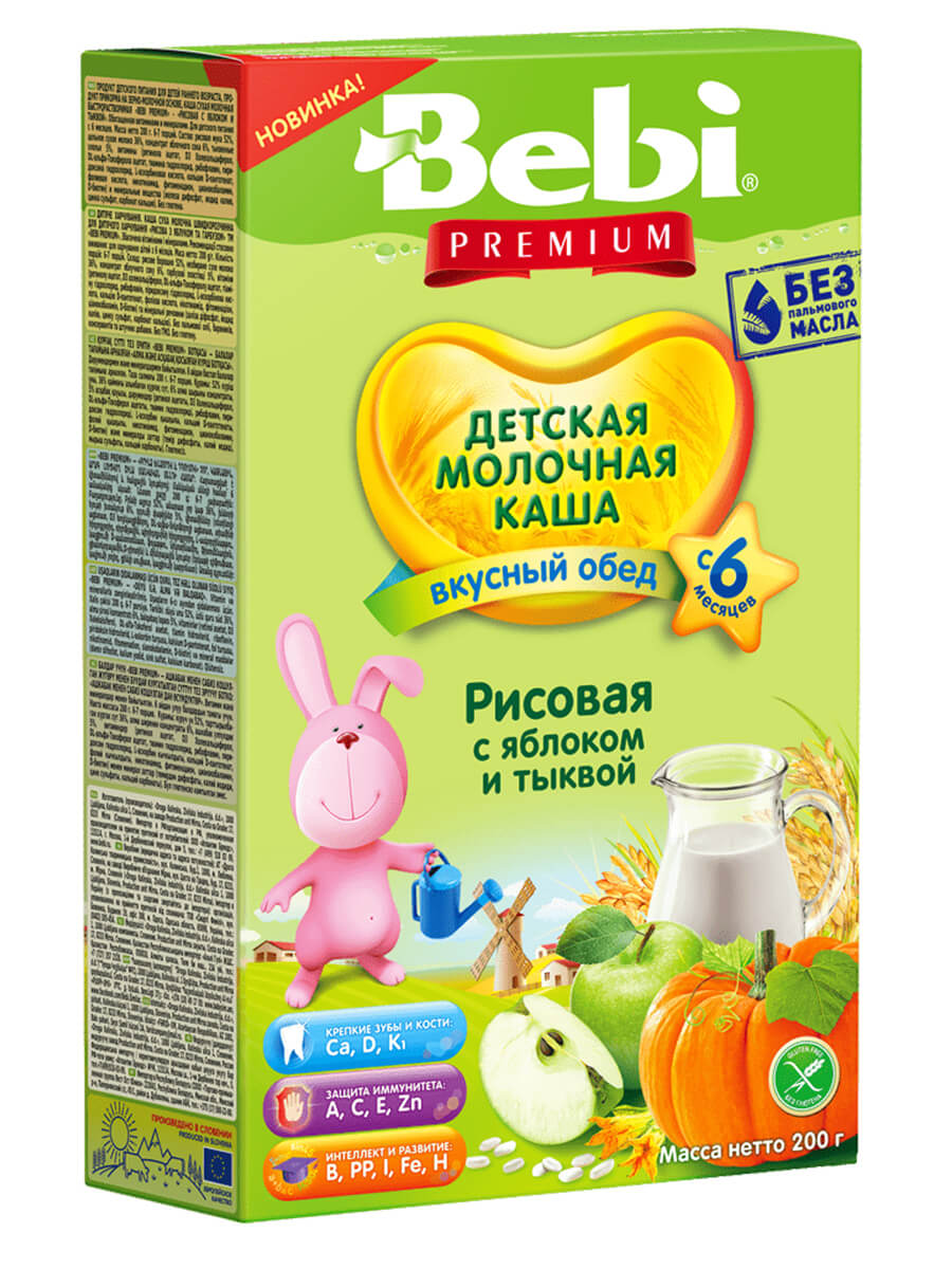

Молочная каша Bebi Premium рисовая с яблоком и тыквой с 6 мес., 200 г