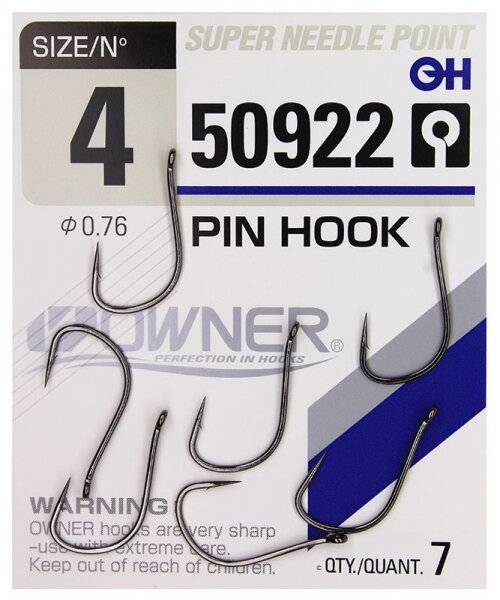 Одинарные крючки Owner Chod Hook классические №4, с колечком, прямое острие, с бородкой