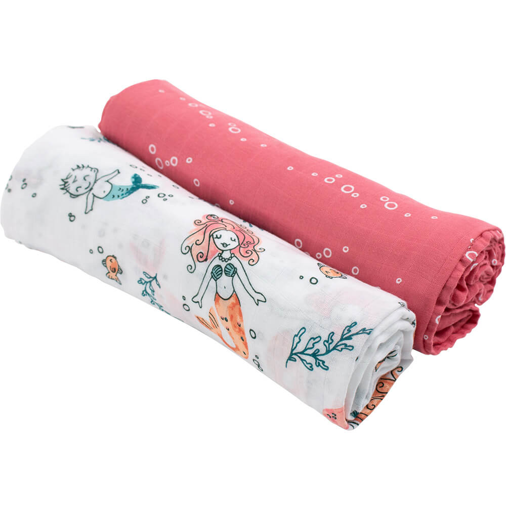 

Пеленки для девочки Bamboo Muslin 2 шт. Bebe au Lait Mermaid/Bubbles