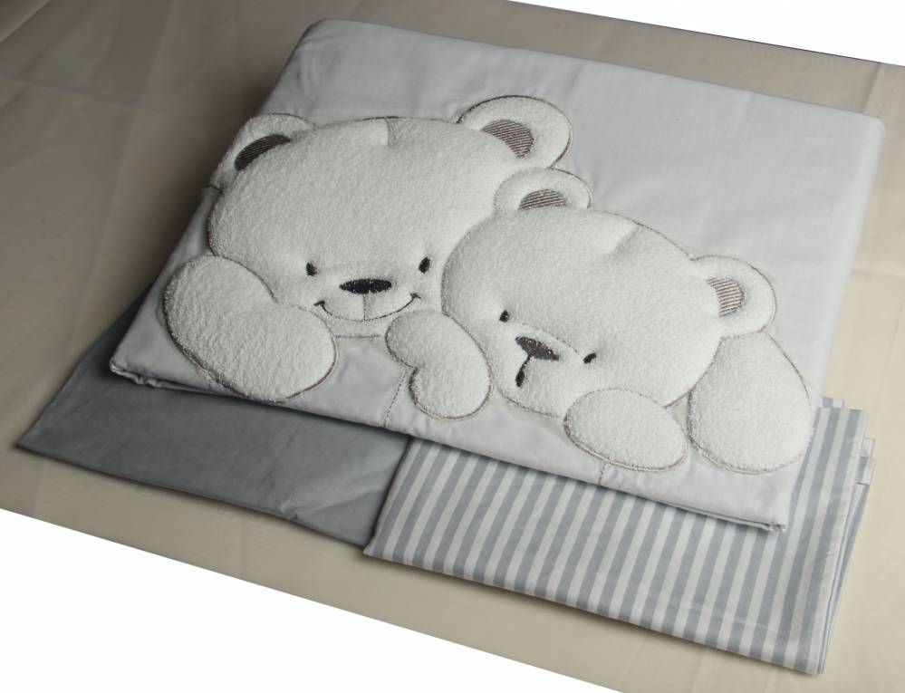 Комплект постельного белья Lepre Sweet Bears серый/полоска, 3 предмета