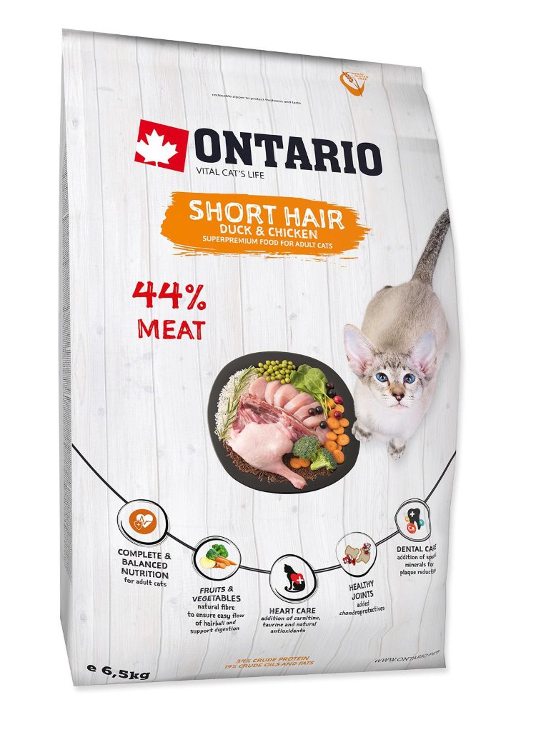 фото Сухой корм для кошек ontario short hair, утка, курица, 6.5кг