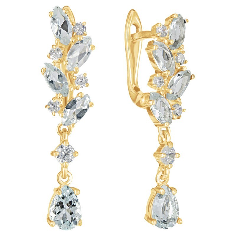 

Серьги из серебра с аквамарином, кристаллом ювелирным LAZURIT-ONLINE 8417YG, 8417YG