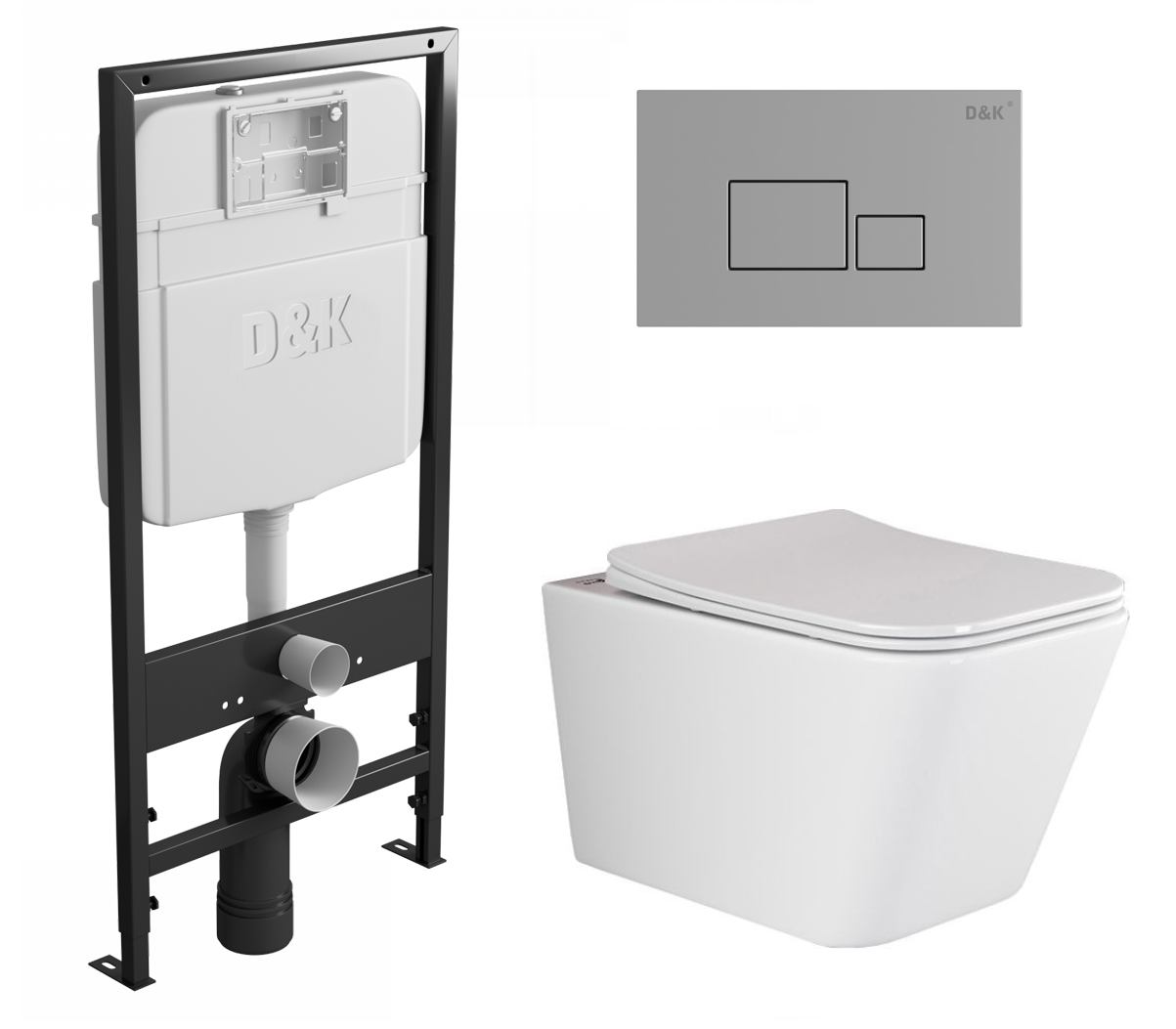 

Комплект: инсталляция D&K + унитаз Metric Rimless + кнопка прямоугольная хром, 541240