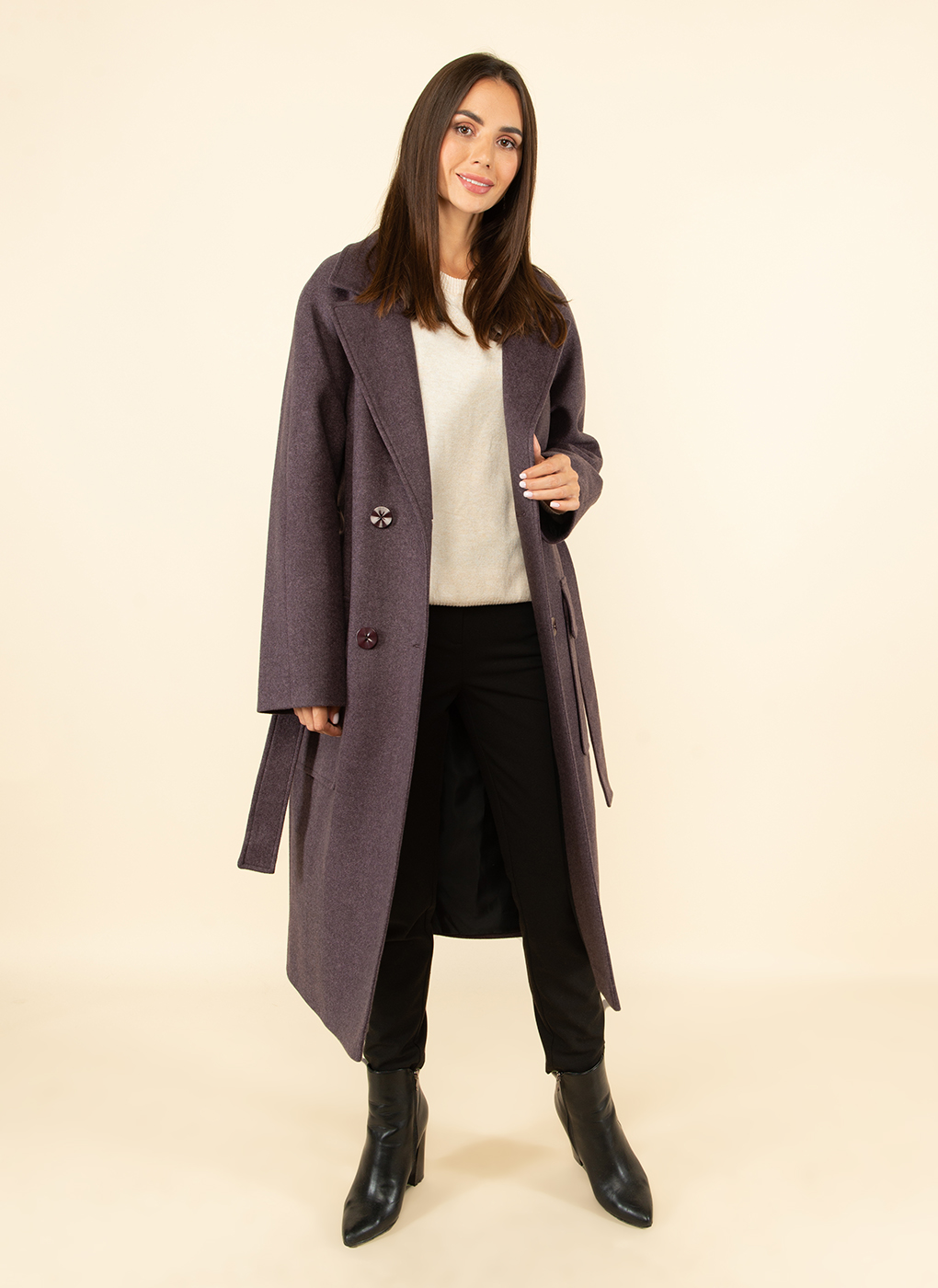 Пальто женское Crosario 55805 фиолетовое 52 RU