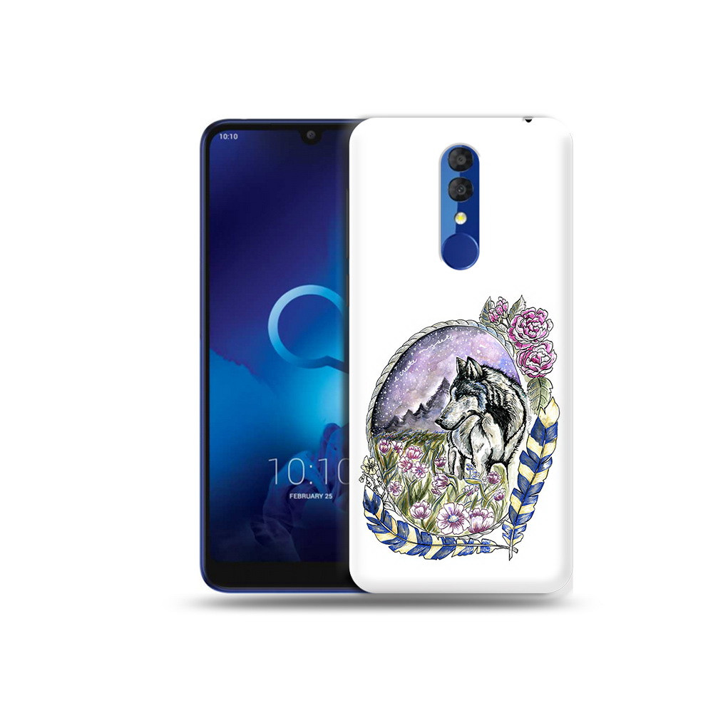 

Чехол MyPads Tocco для Alcatel 3L 5039D (2019) нарисованный волк в цветах с перьями, Прозрачный, Tocco