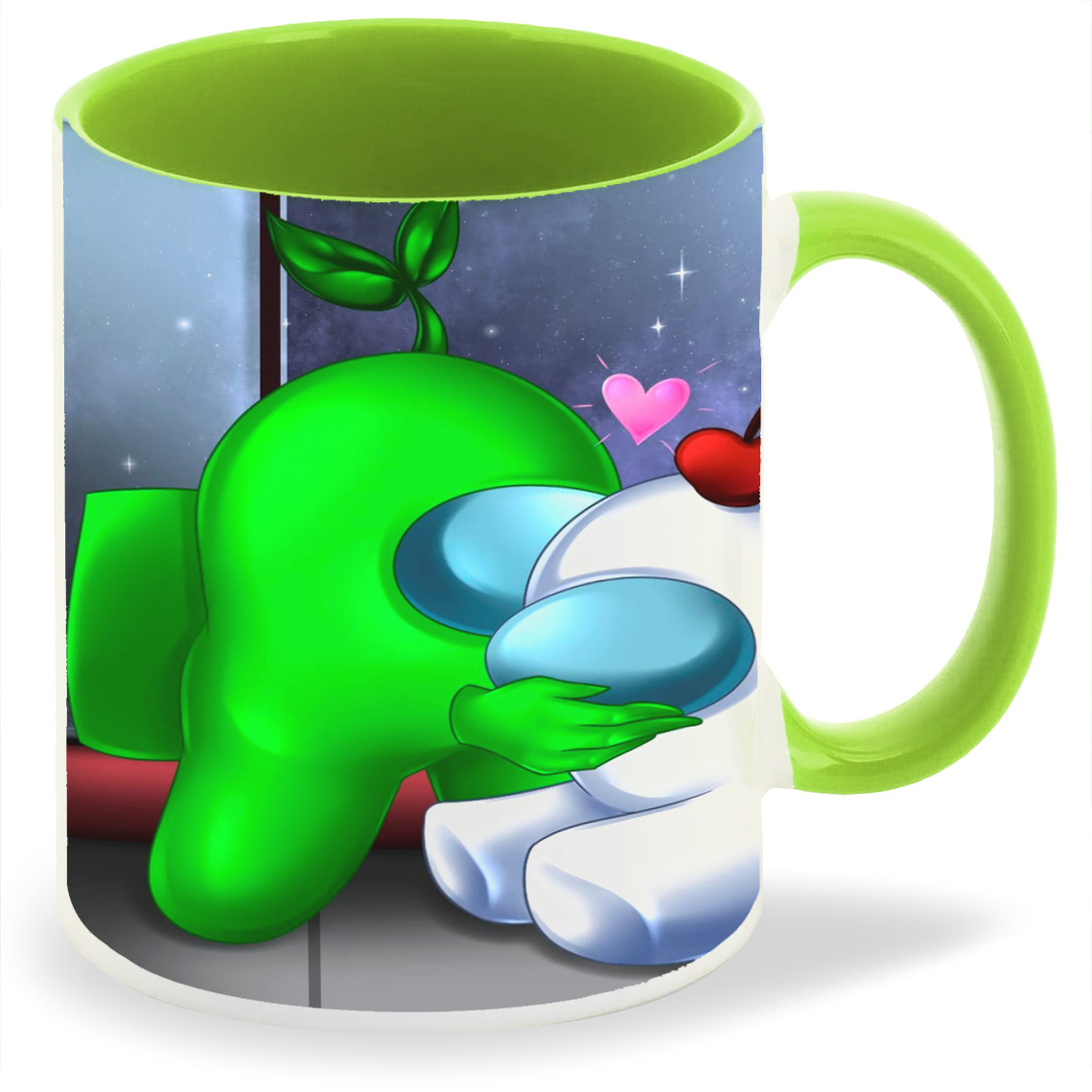 

Кружка салатовая CoolPodarok Игры.Амонг Ас.Games.Among us.(яблоко сердечко)