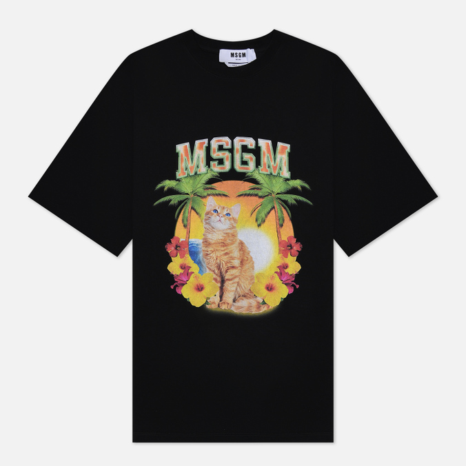 

Женская футболка MSGM Beach Cat чёрный, Размер S, Черный, Beach Cat