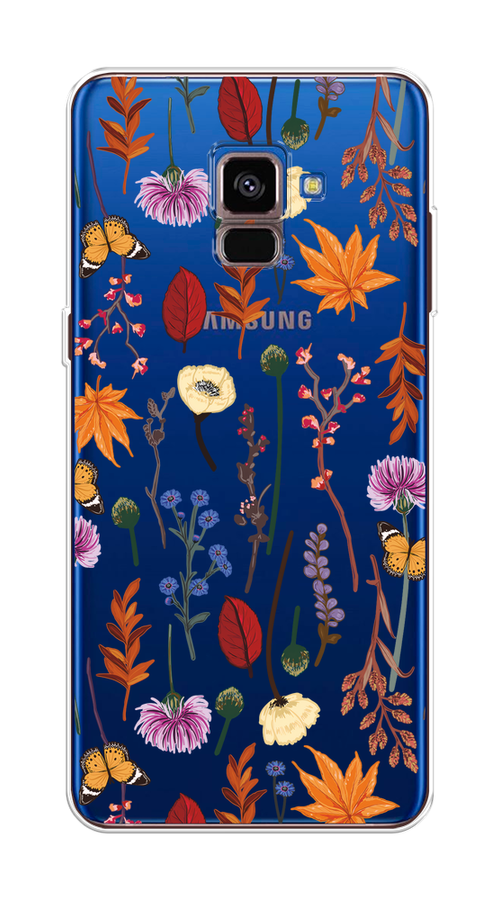 

Чехол на Samsung Galaxy A8 2018 "Orange Purple flowers", Оранжевый;красный;розовый;желтый;прозрачный, 25450-1