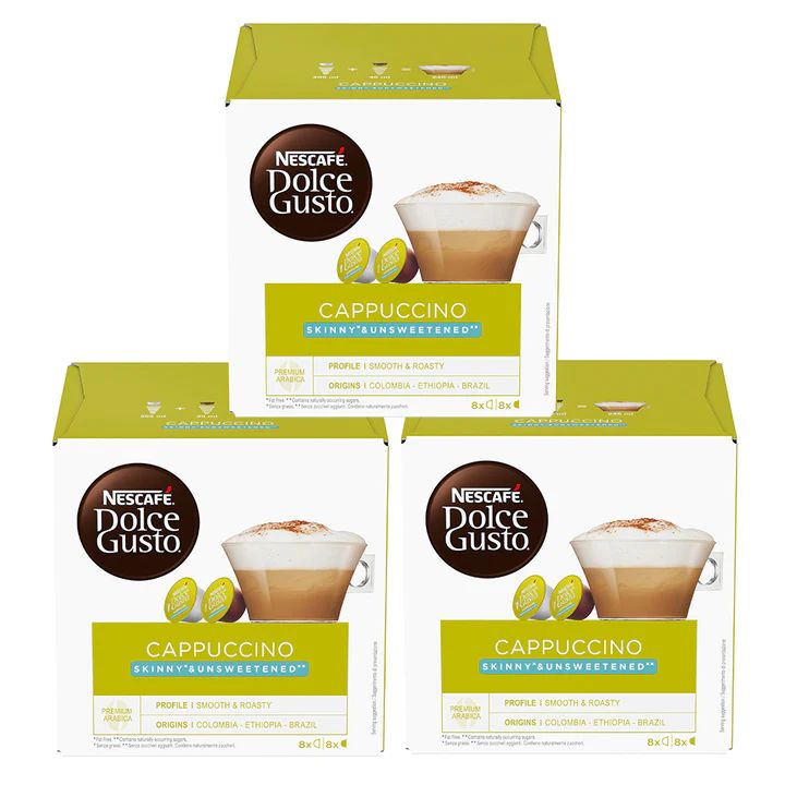 

Кофе в капсулах Nescafe Dolce Gusto Cappuccino Skinny Unsweetened 48 капсул (3 уп х 16 шт), NDG-capkinny