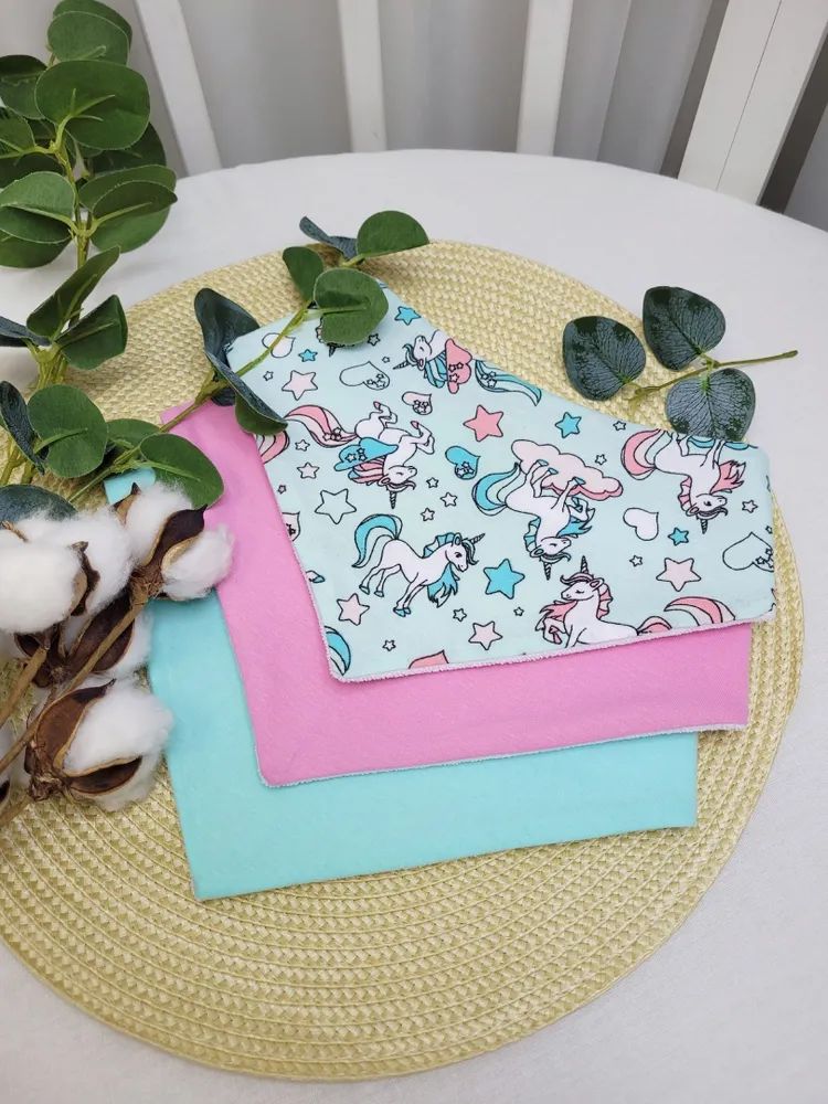 Нагрудники непромокаемые Единороги на бирюзовом 3шт