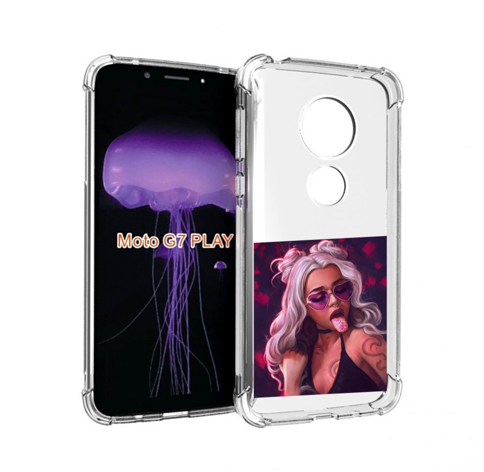 

Чехол MyPads блестящий-язык женский для Motorola Moto G7 Play, Прозрачный, Tocco