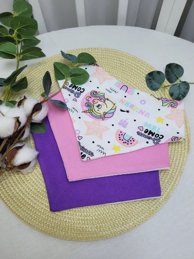 Нагрудники непромокаемые Единороги радужные в кружках 3шт