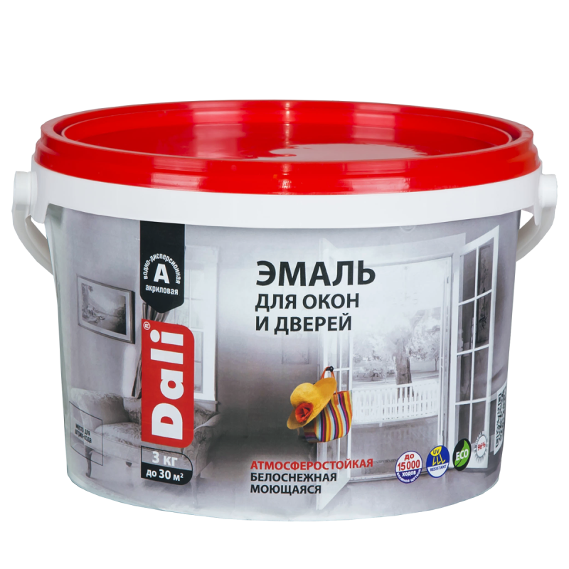 

Эмаль для окон и дверей дали акриловая п/мат 3кг/2,7л, Белый